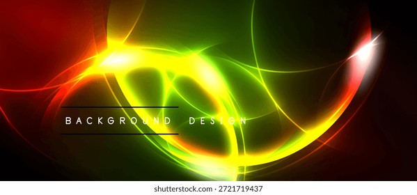 Helle Neonlinien bilden abstrakte Formen. Lebendige Farben verschmelzen und schaffen ein dynamisches Hintergrunddesign. Der dunkle Raum umgibt leuchtende Elemente.