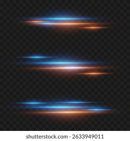 Linhas de neon brilhantes de movimento e luz. Em um fundo transparente.