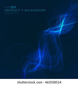 Bright neon lines on a blue background. Abstract smoke. An electric wave. Vector EPS10