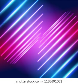 Bright neon lines ultraviolet steps background with 80s style laser rays