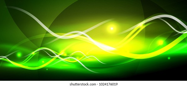 Bright neon lines wave, motion light trail concept, techno modern art