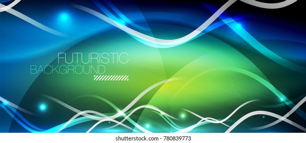 Bright neon lines wave, motion light trail concept, techno modern art