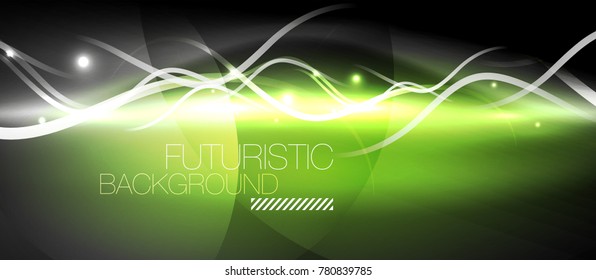 Bright neon lines wave, motion light trail concept, techno modern art