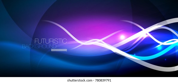Bright neon lines wave, motion light trail concept, techno modern art