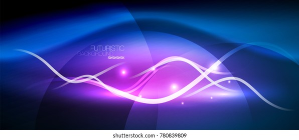 Bright neon lines wave, motion light trail concept, techno modern art