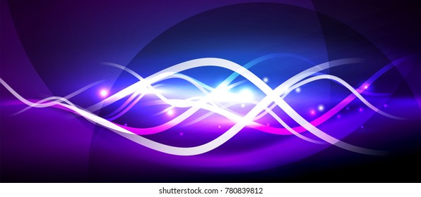 Bright neon lines wave, motion light trail concept, techno modern art