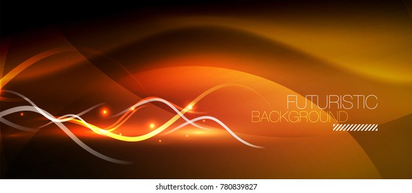 Bright neon lines wave, motion light trail concept, techno modern art