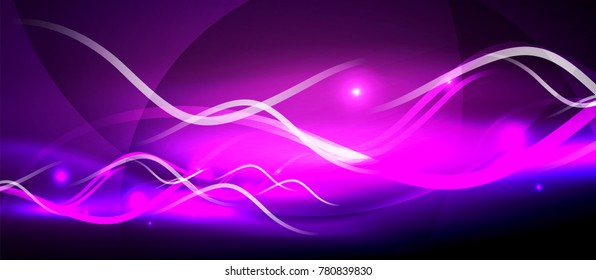 Bright neon lines wave, motion light trail concept, techno modern art