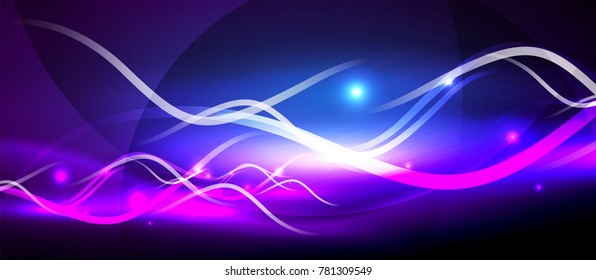 Bright neon lines wave, motion light trail concept, techno modern art