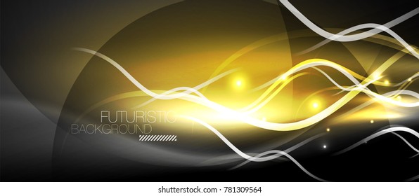 Bright neon lines wave, motion light trail concept, techno modern art