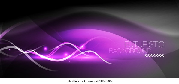 Bright neon lines wave, motion light trail concept, techno modern art