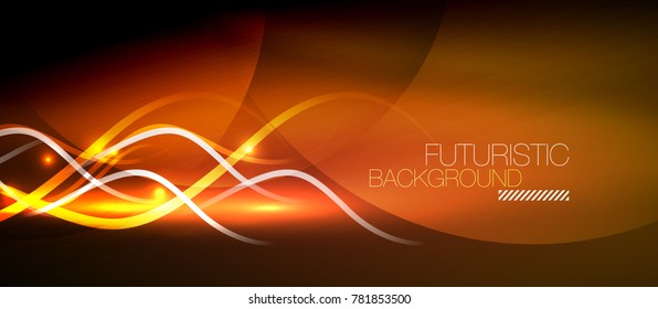 Bright neon lines wave, motion light trail concept, techno modern art
