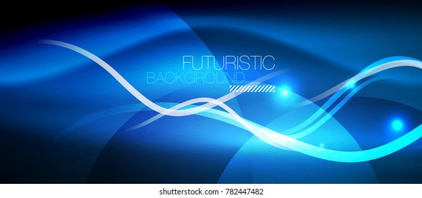 Helle Neonlinien Welle, Motion Light Trail Konzept, Techno moderne Kunst, blaue Farbe
