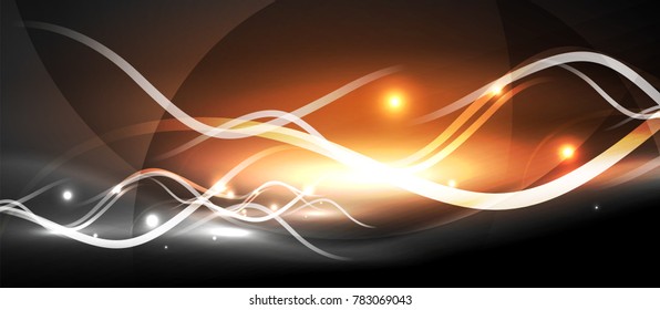 Bright neon lines wave, motion light trail concept, techno modern art