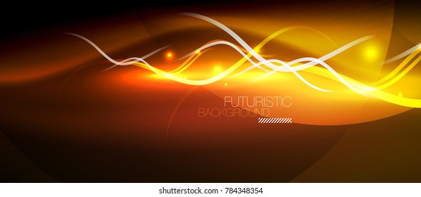 Bright neon lines wave, motion light trail concept, techno modern art