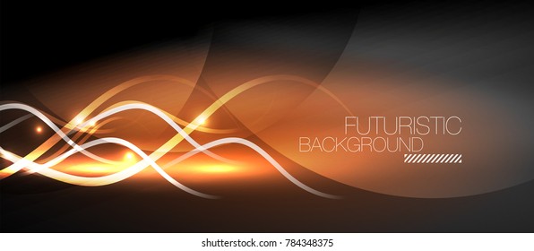 Bright neon lines wave, motion light trail concept, techno modern art