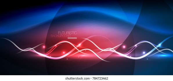 Bright neon lines wave, motion light trail concept, techno modern art