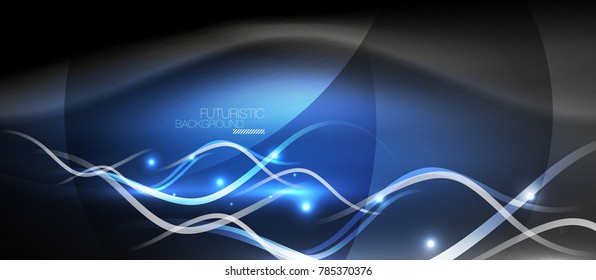 Bright neon lines wave, motion light trail concept, techno modern art