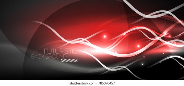 Onda de líneas de neón brillante, concepto de traza de luz de movimiento, arte moderno tecnológico