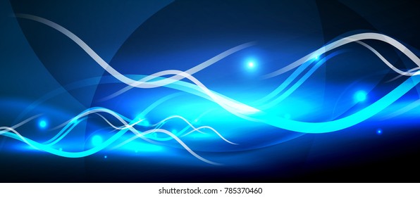Bright neon lines wave, motion light trail concept, techno modern art