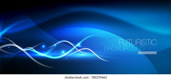 Bright neon lines wave, motion light trail concept, techno modern art