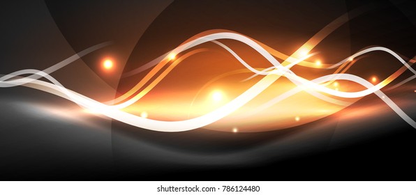 Bright neon lines wave, motion light trail concept, techno modern art