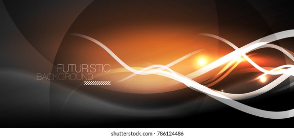 Onda de líneas de neón brillante, concepto de traza de luz de movimiento, arte moderno tecnológico