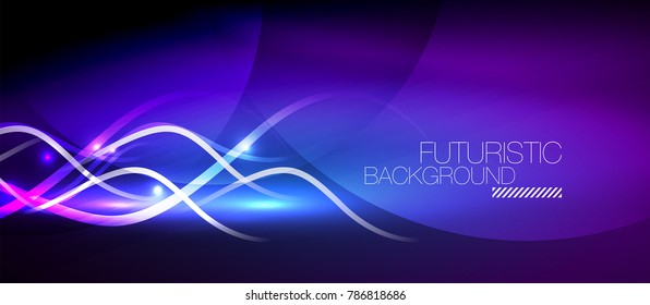 Bright neon lines wave, motion light trail concept, techno modern art