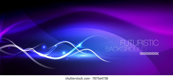 Bright neon lines wave, motion light trail concept, techno modern art
