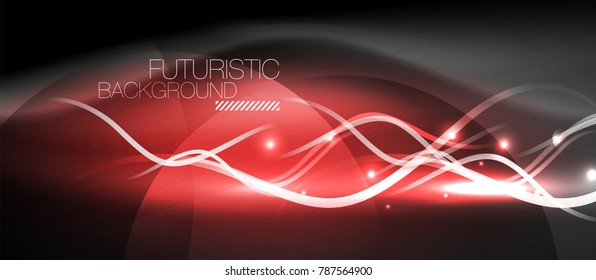 Bright neon lines wave, motion light trail concept, techno modern art