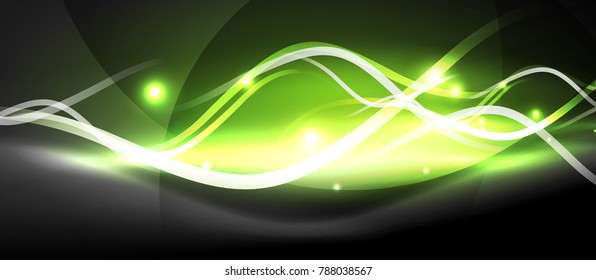 Bright neon lines wave, motion light trail concept, techno modern art
