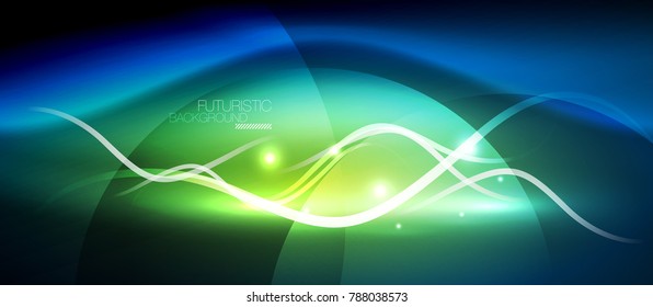 Bright neon lines wave, motion light trail concept, techno modern art