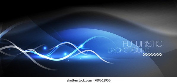Bright neon lines wave, motion light trail concept, techno modern art