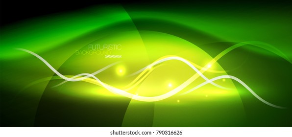 Bright neon lines wave, motion light trail concept, techno modern art