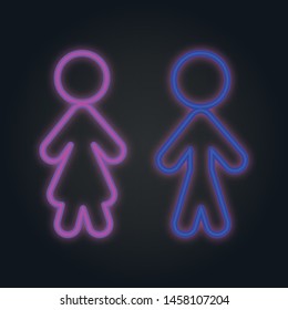 Bright neon male female family icon  on black. Pregnancy and parenthood concept icons, LGBT parenting. Adoption, parenting, for app, website or Web Page. Vector illustration.