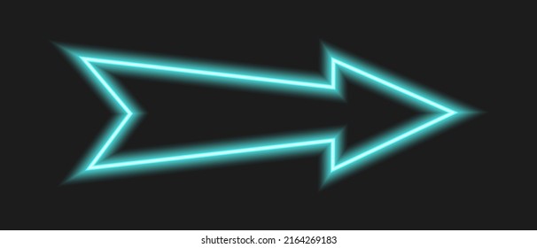 Bright neon next arrow on dark background. Blue lightning direction sign on motel, cinema, casino, bar billboard. Vector realistic illustration.