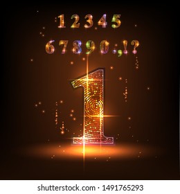 bright neon numbers with sparks and flashes