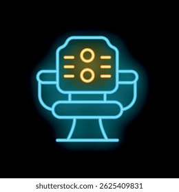 Bright neon office chair glowing on a dark background, perfect for any project about office work