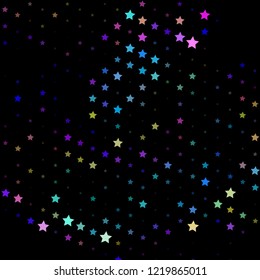 Bright neon pink, blue, purple stars on a dark background. Scalable vector graphics.