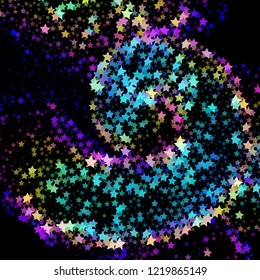 Bright neon pink, blue, purple stars on a dark background. Scalable vector graphics.