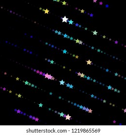 Bright neon pink, blue, purple stars on a dark background. Scalable vector graphics.
