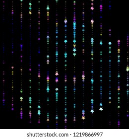 Bright neon pink, blue, purple stars on a dark background. Scalable vector graphics.