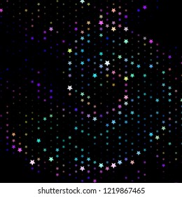 Bright neon pink, blue, purple stars on a dark background. Scalable vector graphics.