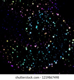 Bright neon pink, blue, purple stars on a dark background. Scalable vector graphics.