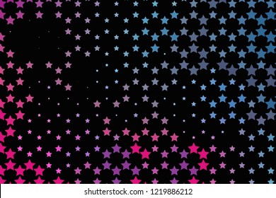 Bright neon pink, blue, purple stars on a dark background. Scalable vector graphics.