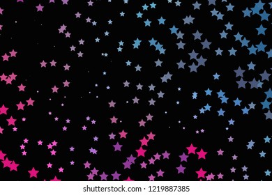 Bright neon pink, blue, purple stars on a dark background. Scalable vector graphics.