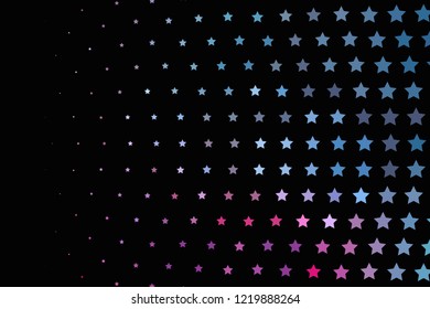 Bright neon pink, blue, purple stars on a dark background. Scalable vector graphics.