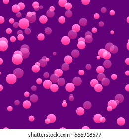 Bright neon pink bubbles seamless background. Repeating pink and purple bokeh pattern. Vector. Made using clipping mask