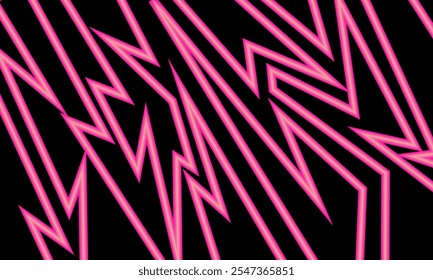 Linhas brilhantes em tom de neon rosa formam um padrão em ziguezague abstrato e arrojado sobre um fundo preto, criando um impacto visual moderno e arrojado.