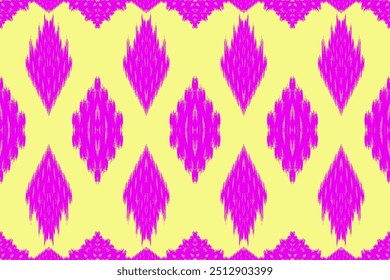 Bright Neon Pink and Yellow Ikat Design with Diamond Motifs, Perfect for Statement Fabrics and Bold Wall Art